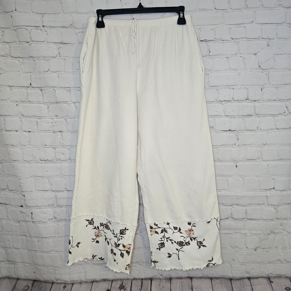 Pictures Wide Leg Floral Trim Lounge Wide Leg Pants Boho CottageCore Cozy Small